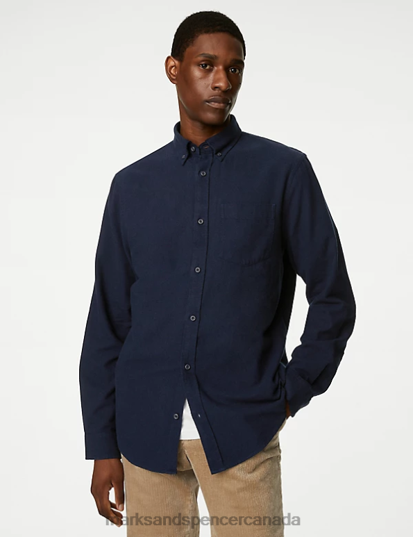 Marks and Spencer sale - Men Dark Navy Clothing Marks & Spencer Cotton Rich Flannel Shirt 20VTD5632