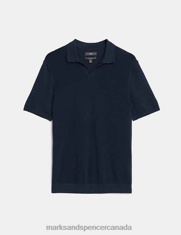 Marks and Spencer sale - Men Dark Navy Clothing Marks & Spencer Cotton Rich Open Collar Knitted Polo Shirt 20VTD7270