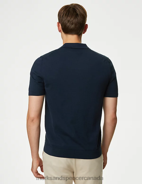 Marks and Spencer sale - Men Dark Navy Clothing Marks & Spencer Cotton Rich Open Collar Knitted Polo Shirt 20VTD7270