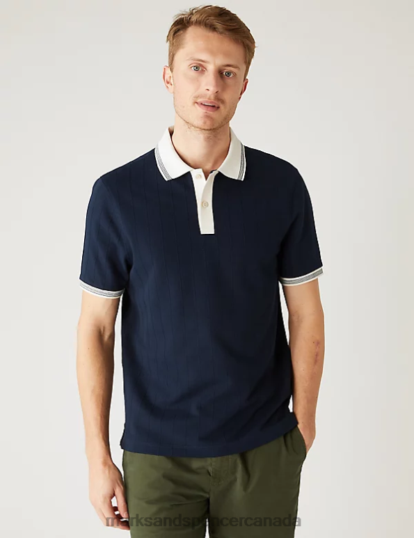 Marks and Spencer near me - Men Dark Navy Clothing Marks & Spencer Cotton Rich Textured Polo Shirt 20VTD5002