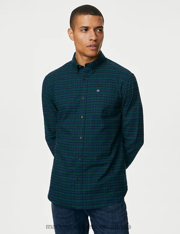 Men Dark Navy Clothing Marks & Spencer Easy Iron Pure Cotton Check Oxford Shirt 20VTD5072 - Marks and Spencer outlet