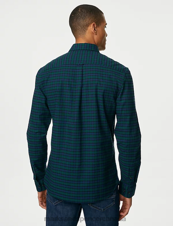 Men Dark Navy Clothing Marks & Spencer Easy Iron Pure Cotton Check Oxford Shirt 20VTD5072 - Marks and Spencer outlet