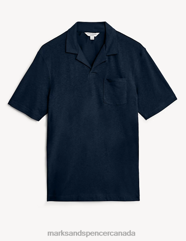 Marks and Spencer sale - Men Dark Navy Clothing Marks & Spencer Linen Blend Revere Polo Shirt 20VTD6601