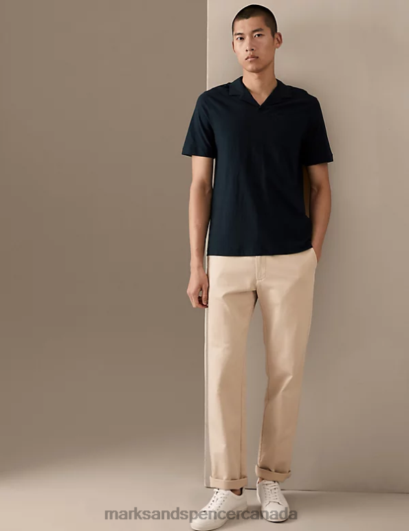 Marks and Spencer sale - Men Dark Navy Clothing Marks & Spencer Linen Blend Revere Polo Shirt 20VTD6601