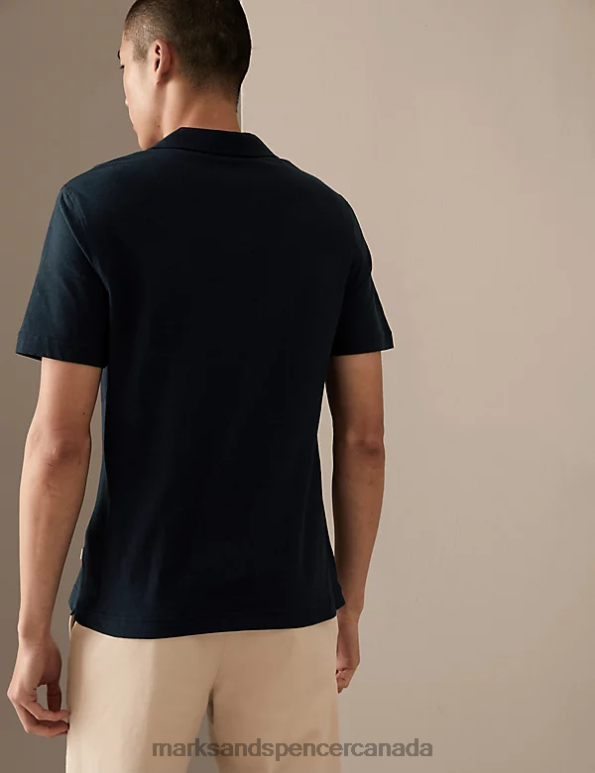 Marks and Spencer sale - Men Dark Navy Clothing Marks & Spencer Linen Blend Revere Polo Shirt 20VTD6601