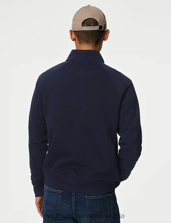 Marks and Spencer Canada - Men Dark Navy Clothing Marks & Spencer Pure Cotton Half Zip Sweatshirt 20VTD7069