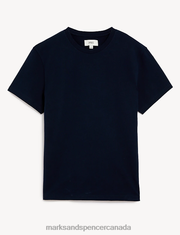Men Dark Navy Clothing Marks & Spencer Pure Cotton Heavy Weight T-Shirt 20VTD5502 - Marks and Spencer online