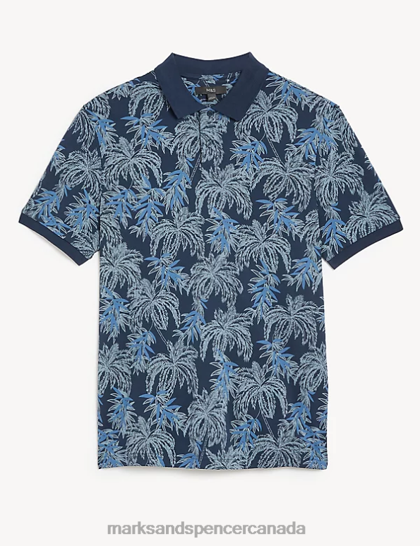 Marks and Spencer near me - Men Dark Navy Clothing Marks & Spencer Pure Cotton Palm Print Polo Shirt 20VTD6625
