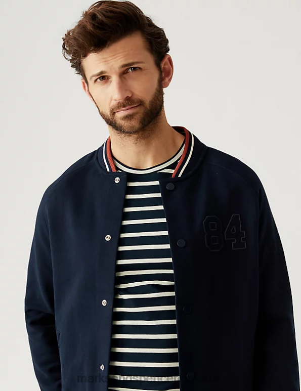 Marks and Spencer Canada - Men Dark Navy Clothing Marks & Spencer Pure Cotton Striped T-Shirt 20VTD5975