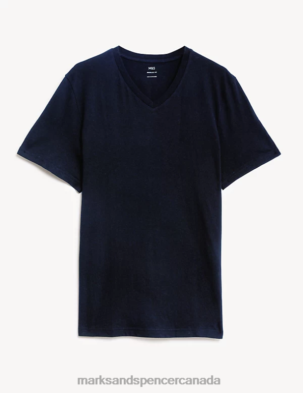 Marks and Spencer near me - Men Dark Navy Clothing Marks & Spencer Pure Cotton V-Neck T-Shirt 20VTD5205