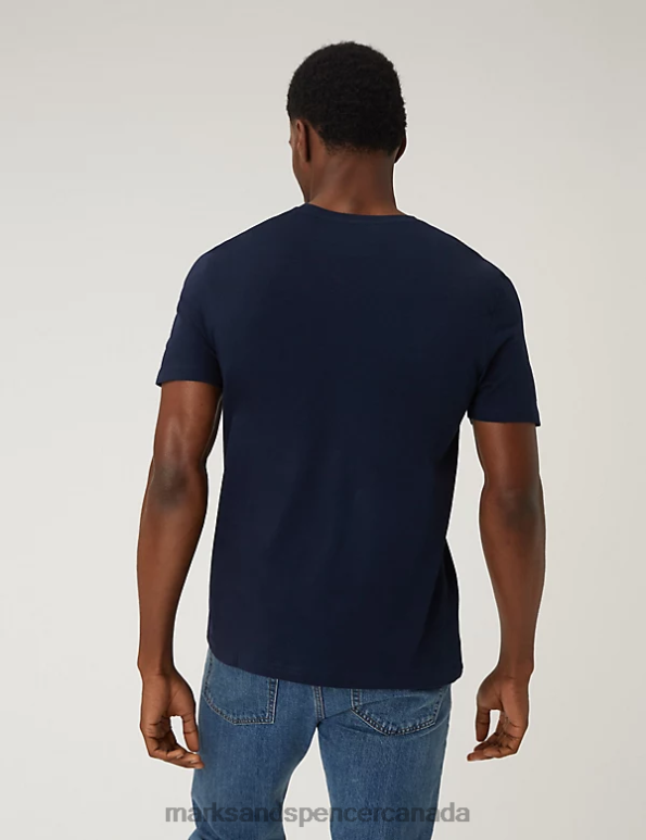 Marks and Spencer near me - Men Dark Navy Clothing Marks & Spencer Pure Cotton V-Neck T-Shirt 20VTD5205