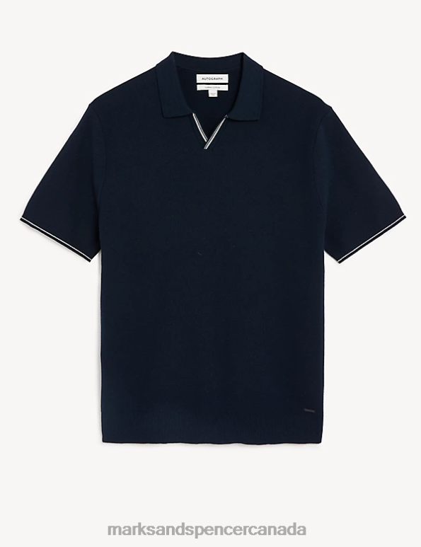 Men Dark Navy Clothing Marks & Spencer Pure Supima Cotton Knitted Polo Shirt 20VTD5246 - Marks and Spencer Canada locations