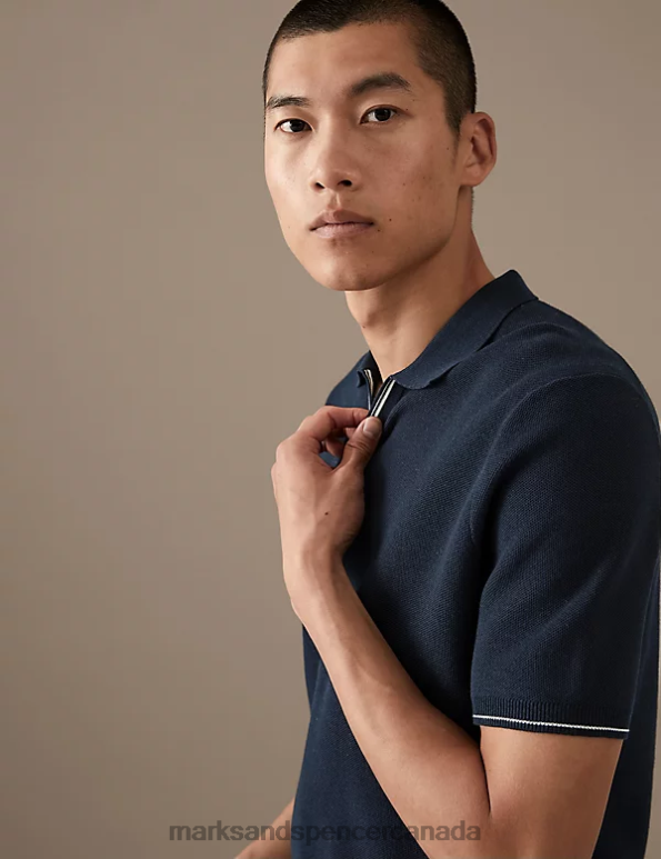 Men Dark Navy Clothing Marks & Spencer Pure Supima Cotton Knitted Polo Shirt 20VTD5246 - Marks and Spencer Canada locations