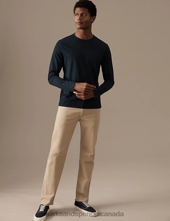 Marks and Spencer Canada - Men Dark Navy Clothing Marks & Spencer Pure Supima Cotton Long Sleeve T-Shirt 20VTD6372