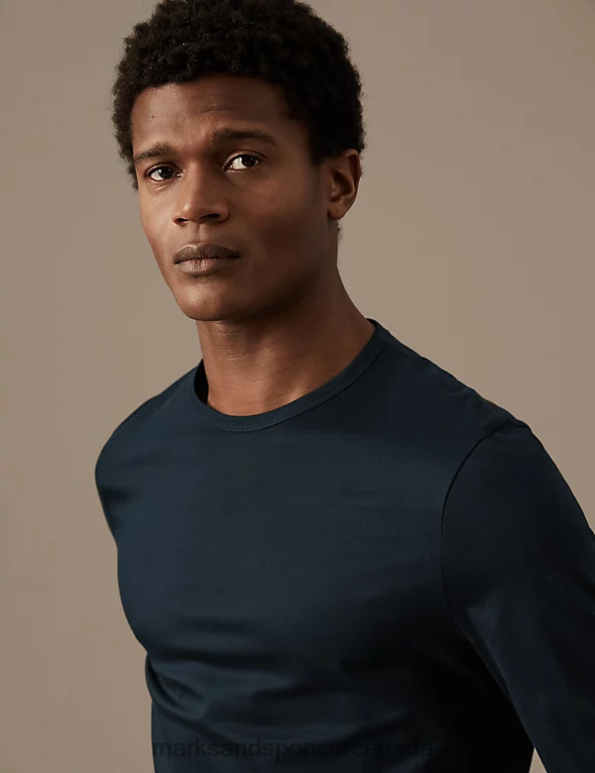 Marks and Spencer Canada - Men Dark Navy Clothing Marks & Spencer Pure Supima Cotton Long Sleeve T-Shirt 20VTD6372
