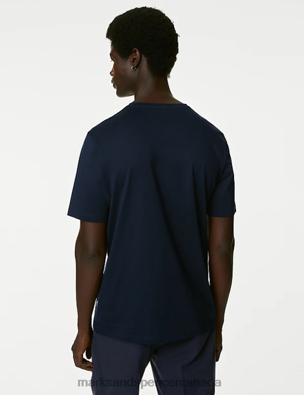 Men Dark Navy Clothing Marks & Spencer Pure Supima Cotton V-Neck T-Shirt 20VTD5691 - Marks and Spencer Canada locations