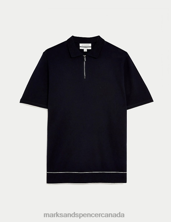 Marks and Spencer near me - Men Dark Navy Clothing Marks & Spencer Silk Cotton Zip Neck Knitted Polo Shirt 20VTD5731