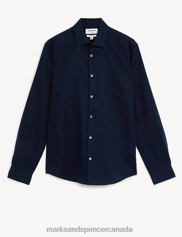 Marks and Spencer Canada - Men Dark Navy Clothing Marks & Spencer Slim Fit Easy Iron Pure Cotton Shirt 20VTD5418