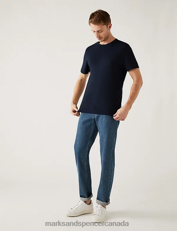 Marks and Spencer Canada - Men Dark Navy Clothing Marks & Spencer Slim Fit Pure Cotton Crew Neck T-Shirt 20VTD4834