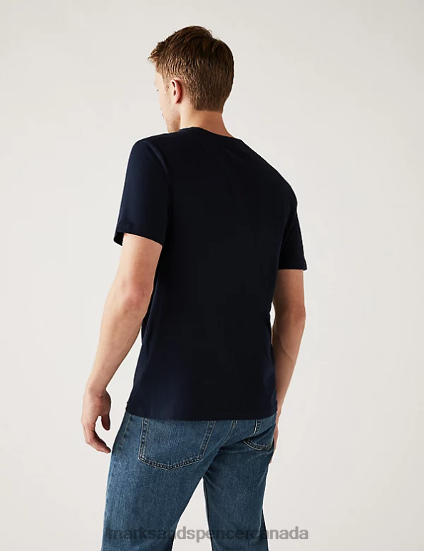 Marks and Spencer Canada - Men Dark Navy Clothing Marks & Spencer Slim Fit Pure Cotton Crew Neck T-Shirt 20VTD4834