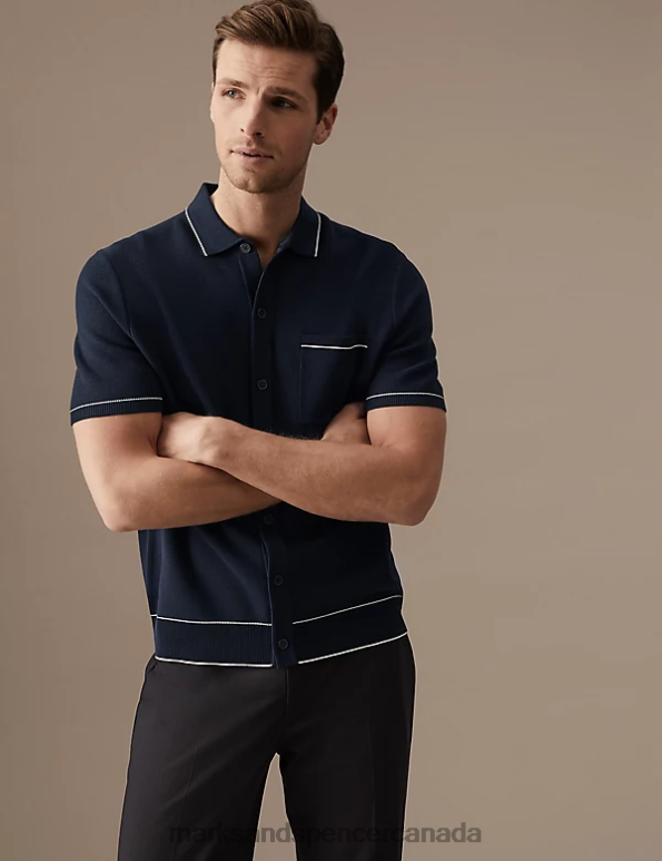 Marks and Spencer Canada - Men Dark Navy Mix Clothing Marks & Spencer Cotton Modal Blend Knitted Polo Shirt 20VTD5164