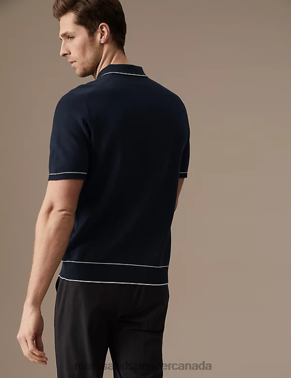 Marks and Spencer Canada - Men Dark Navy Mix Clothing Marks & Spencer Cotton Modal Blend Knitted Polo Shirt 20VTD5164