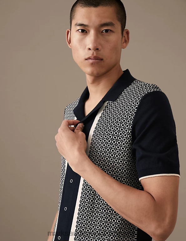 Marks and Spencer near me - Men Dark Navy Mix Clothing Marks & Spencer Cotton Rich Short Sleeve Knitted Polo Shirt 20VTD4881