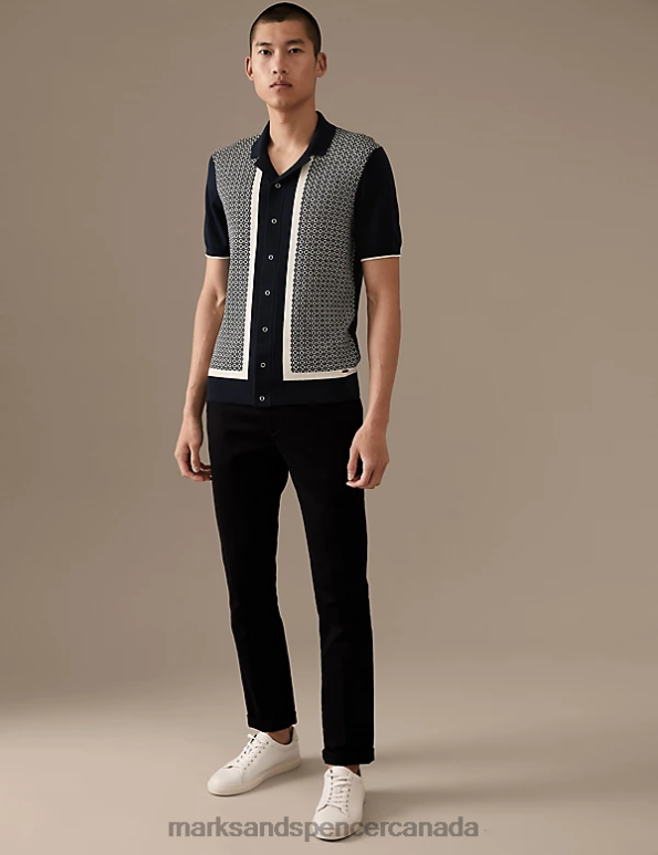 Marks and Spencer near me - Men Dark Navy Mix Clothing Marks & Spencer Cotton Rich Short Sleeve Knitted Polo Shirt 20VTD4881