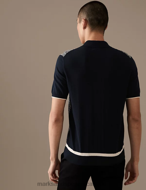 Marks and Spencer near me - Men Dark Navy Mix Clothing Marks & Spencer Cotton Rich Short Sleeve Knitted Polo Shirt 20VTD4881