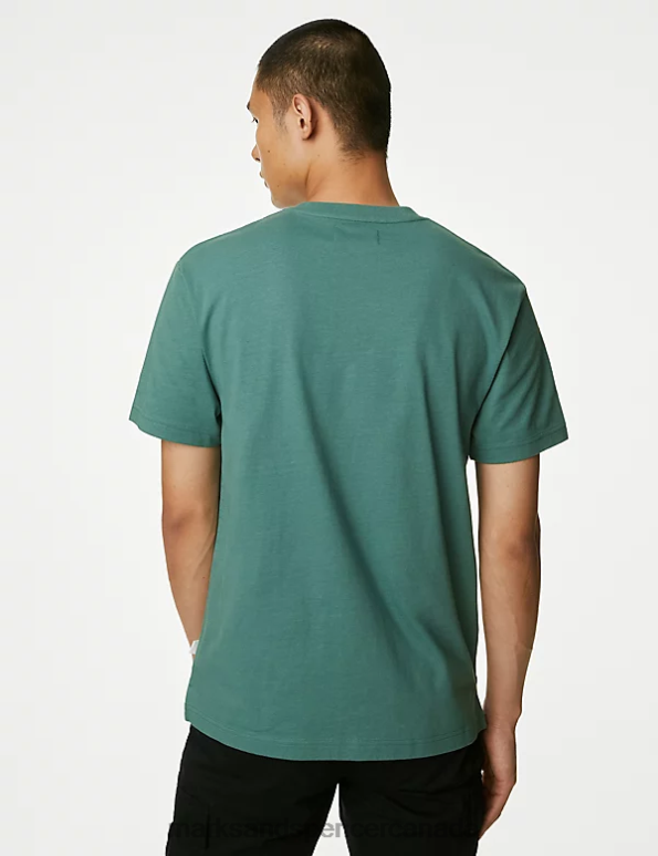 Marks and Spencer Canada - Men Dark Sage Clothing Marks & Spencer Pure Cotton Heavyweight T-Shirt 20VTD5363