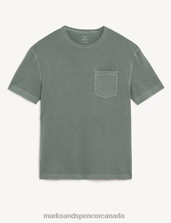 Men Dark Sage Clothing Marks & Spencer Relaxed Fit Pure Cotton Crew Neck T-Shirt 20VTD6990 - Marks and Spencer Canada locations