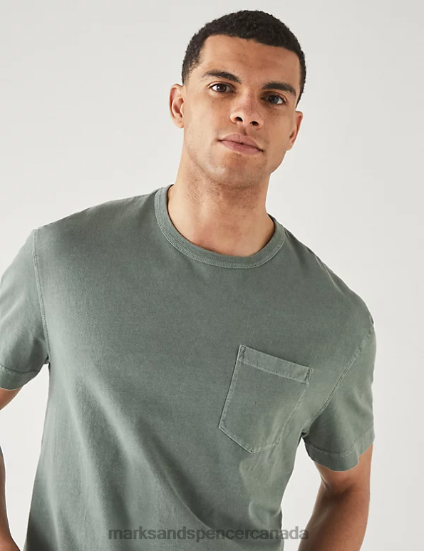 Men Dark Sage Clothing Marks & Spencer Relaxed Fit Pure Cotton Crew Neck T-Shirt 20VTD6990 - Marks and Spencer Canada locations