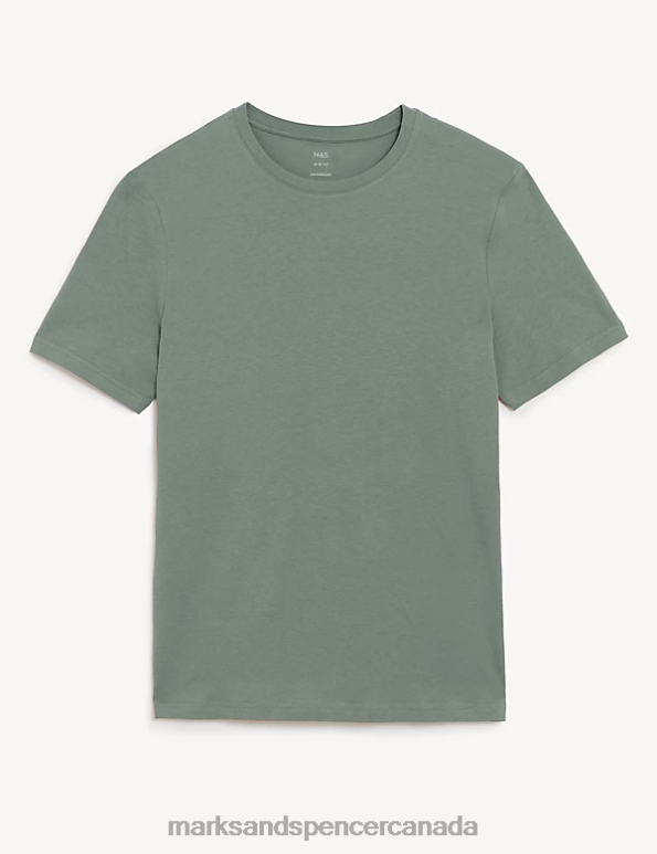 Marks and Spencer near me - Men Dark Sage Clothing Marks & Spencer Slim Fit Pure Cotton Crew Neck T-Shirt 20VTD5157