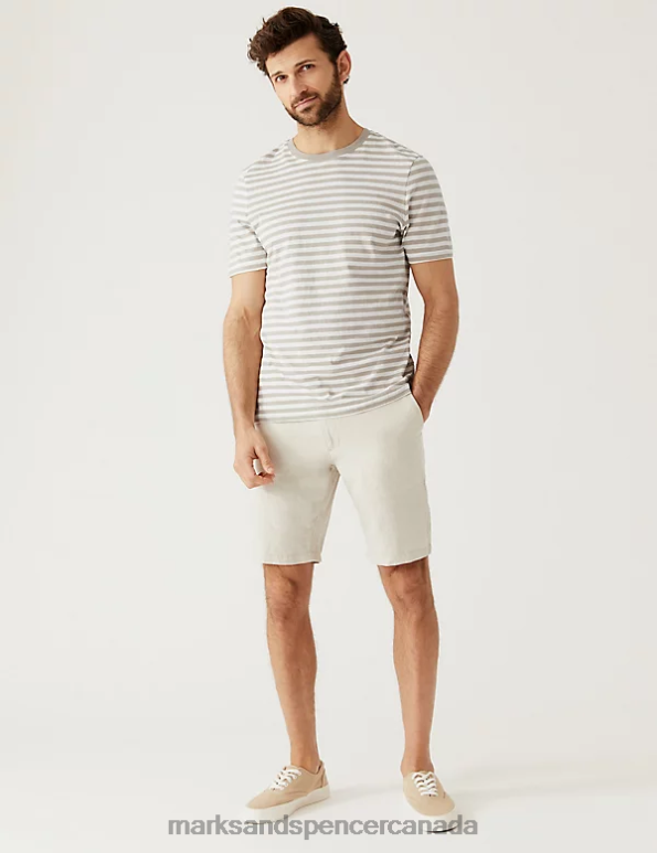 Men Dark Stone Clothing Marks & Spencer Pure Cotton Striped T-Shirt 20VTD6444 - Marks and Spencer online