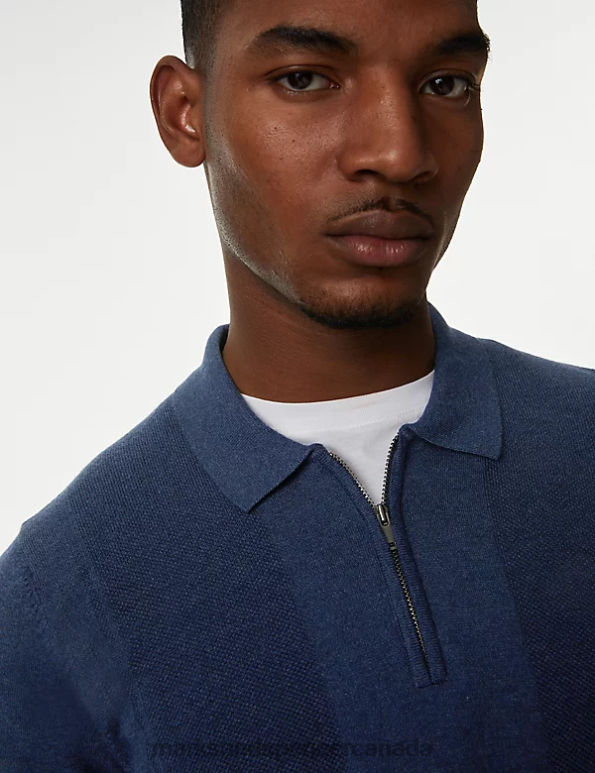 Marks and Spencer Canada - Men Denim Clothing Marks & Spencer Cotton Rich Zip Up Knitted Polo Shirt 20VTD6584