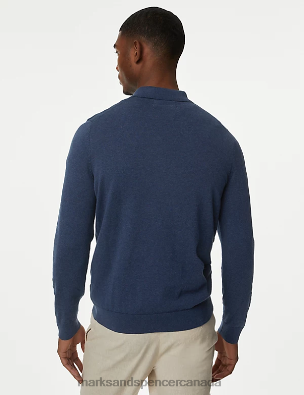 Marks and Spencer Canada - Men Denim Clothing Marks & Spencer Cotton Rich Zip Up Knitted Polo Shirt 20VTD6584