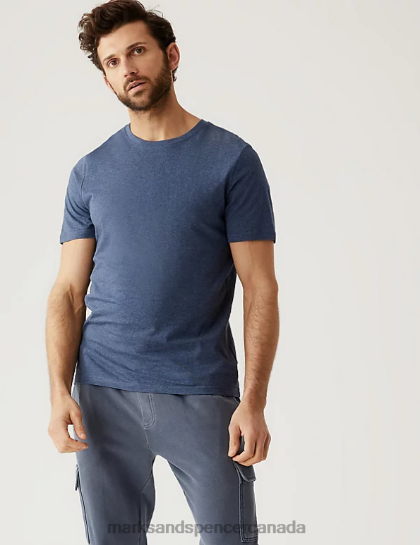 Men Denim Clothing Marks & Spencer Pure Cotton Crew Neck T-Shirt 20VTD146 - Marks and Spencer outlet