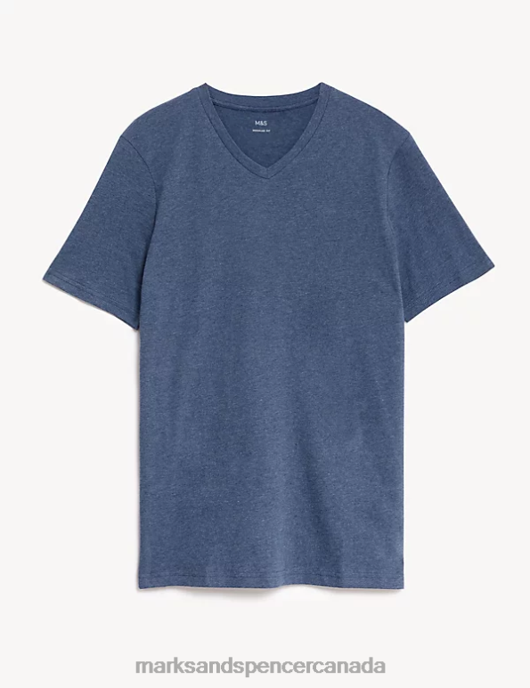 Men Denim Clothing Marks & Spencer Pure Cotton V-Neck T-Shirt 20VTD5203 - Marks and Spencer outlet