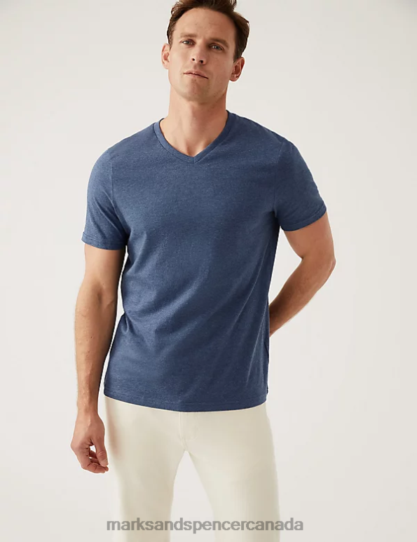 Men Denim Clothing Marks & Spencer Pure Cotton V-Neck T-Shirt 20VTD5203 - Marks and Spencer outlet