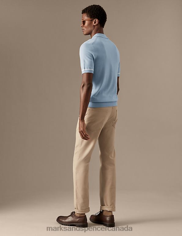 Men Duck Egg Clothing Marks & Spencer Cotton Rich Tipped Knitted Polo Shirt 20VTD6031 - Marks and Spencer online