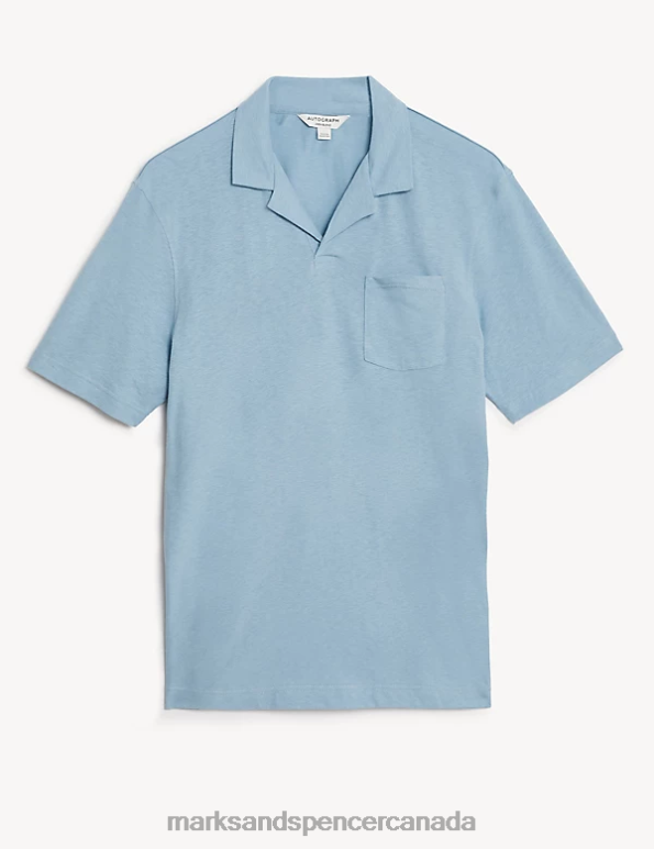 Men Duck Egg Clothing Marks & Spencer Linen Blend Revere Polo Shirt 20VTD6602 - Marks and Spencer online