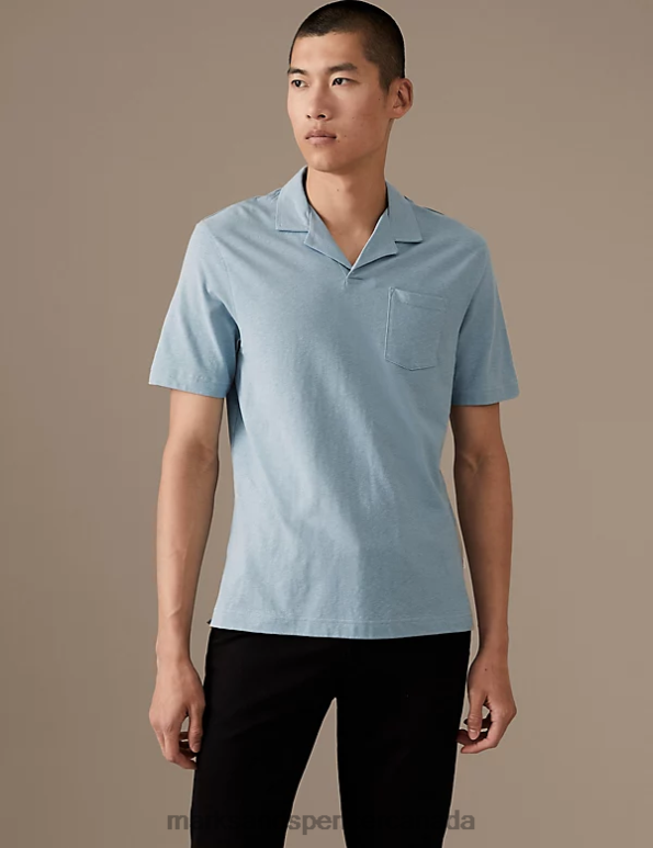 Men Duck Egg Clothing Marks & Spencer Linen Blend Revere Polo Shirt 20VTD6602 - Marks and Spencer online