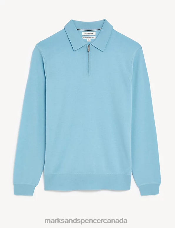 Marks and Spencer sale - Men Duck Egg Clothing Marks & Spencer Pure Extra Fine Merino Wool Knitted Polo 20VTD7065