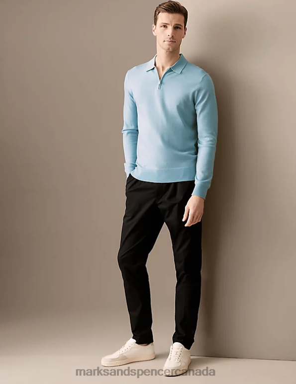 Marks and Spencer sale - Men Duck Egg Clothing Marks & Spencer Pure Extra Fine Merino Wool Knitted Polo 20VTD7065