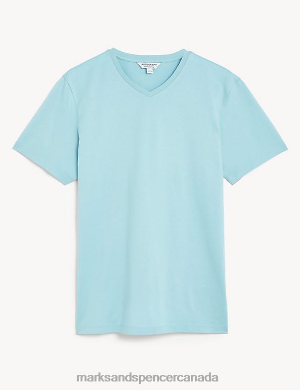 Men Duck Egg Clothing Marks & Spencer Pure Supima Cotton V-Neck T-Shirt 20VTD5690 - Marks and Spencer online