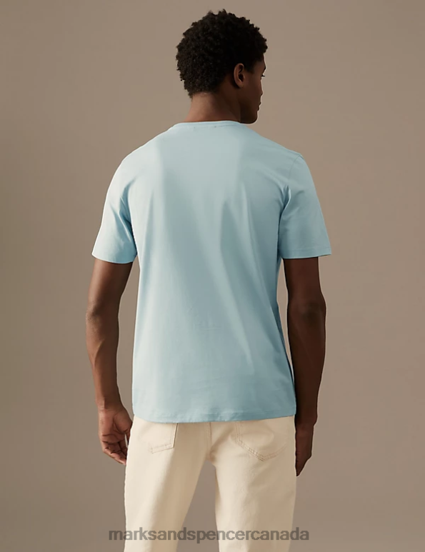Marks and Spencer Canada - Men Duck Egg Clothing Marks & Spencer Slim Fit Premium Cotton Graphic T-Shirt 20VTD7012