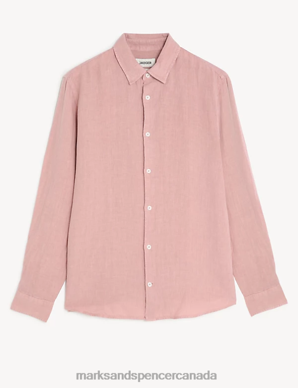 Men Dusky Pink Clothing Marks & Spencer Luxurious Pure Linen Long Sleeve Shirt 20VTD5743 - Marks and Spencer online