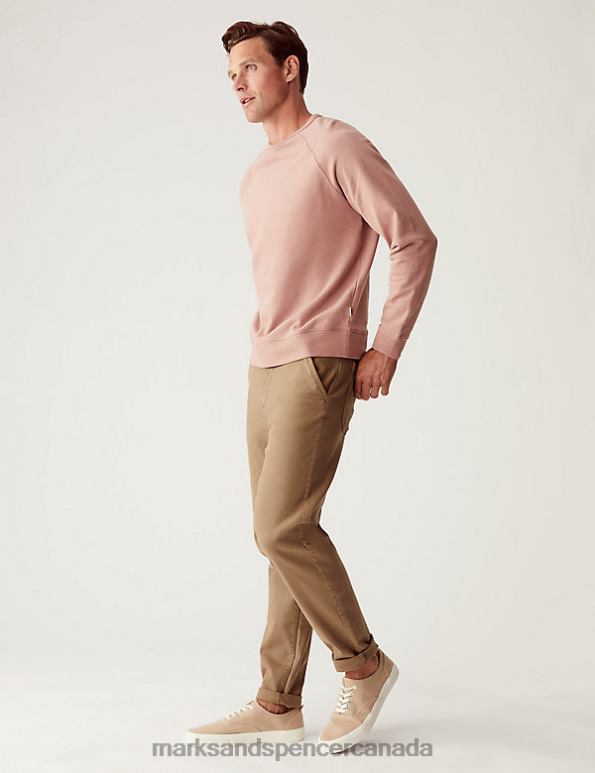 Men Dusky Pink Clothing Marks & Spencer Pure Cotton Raglan Crew Neck Sweatshirt 20VTD7218 - Marks and Spencer Canada locations