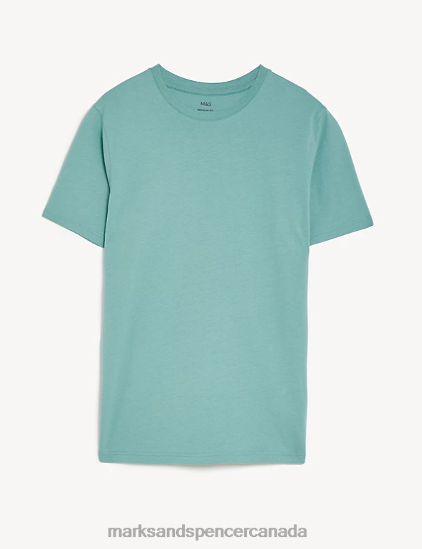 Men Dusted Aqua Clothing Marks & Spencer Pure Cotton Crew Neck T-Shirt 20VTD155 - Marks and Spencer outlet