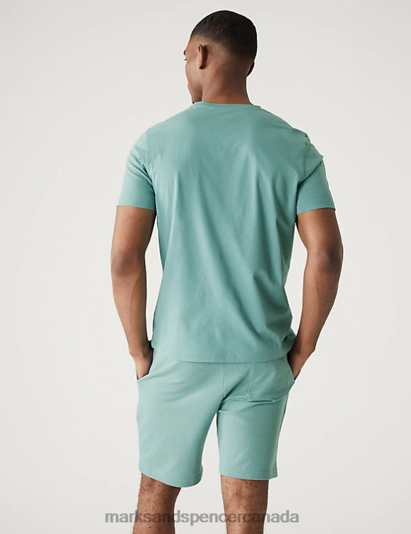 Men Dusted Aqua Clothing Marks & Spencer Pure Cotton Crew Neck T-Shirt 20VTD155 - Marks and Spencer outlet